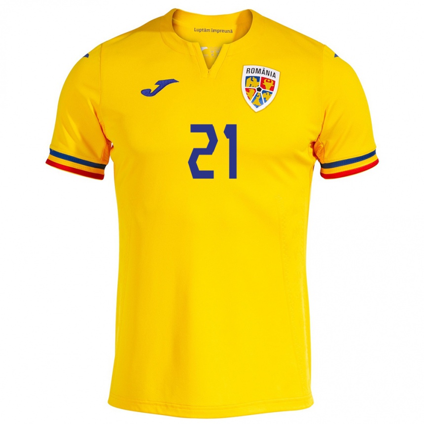 Niño Fútbol Camiseta Rumania Olimpiu Moruţan #21 Amarillo 1ª Equipación 24-26