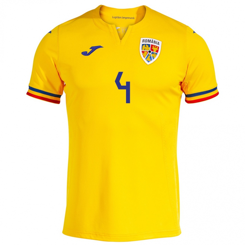 Niño Fútbol Camiseta Rumania Ioana Bortan #4 Amarillo 1ª Equipación 24-26