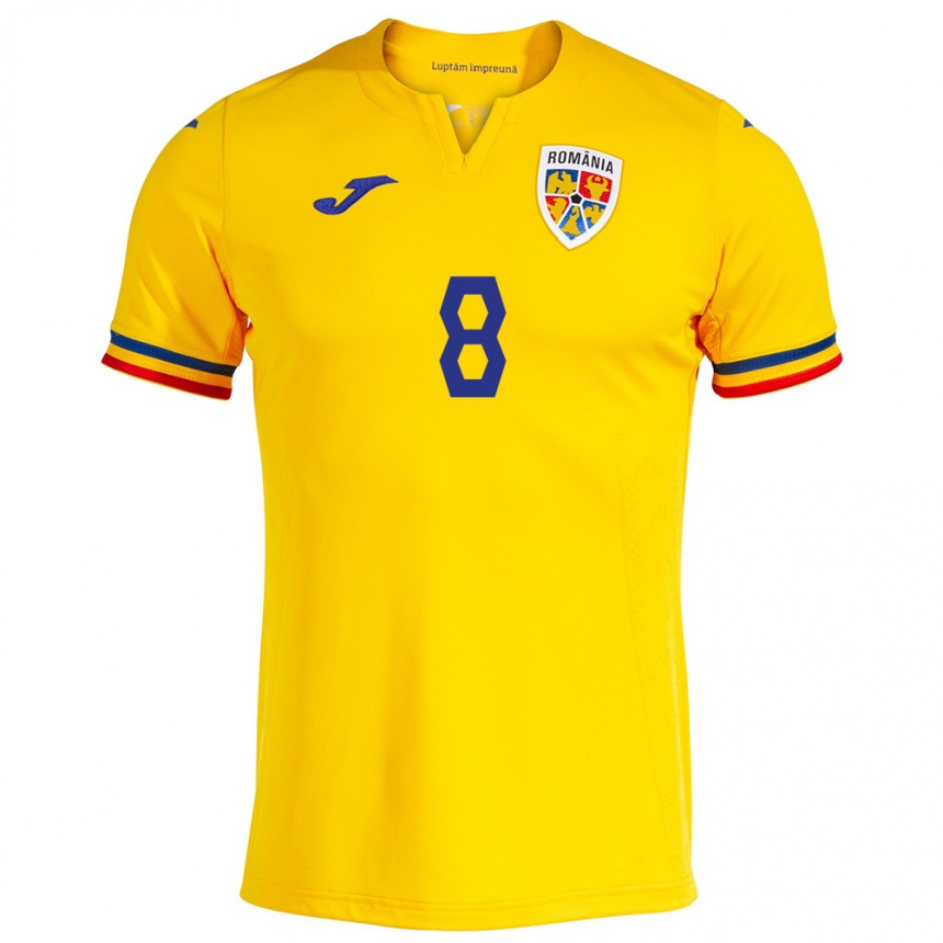 Niño Fútbol Camiseta Rumania Constantin Grameni #8 Amarillo 1ª Equipación 24-26