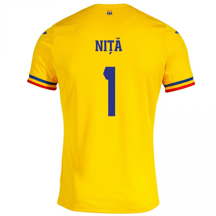 Niño Fútbol Camiseta Rumania Florin Niță #1 Amarillo 1ª Equipación 24-26