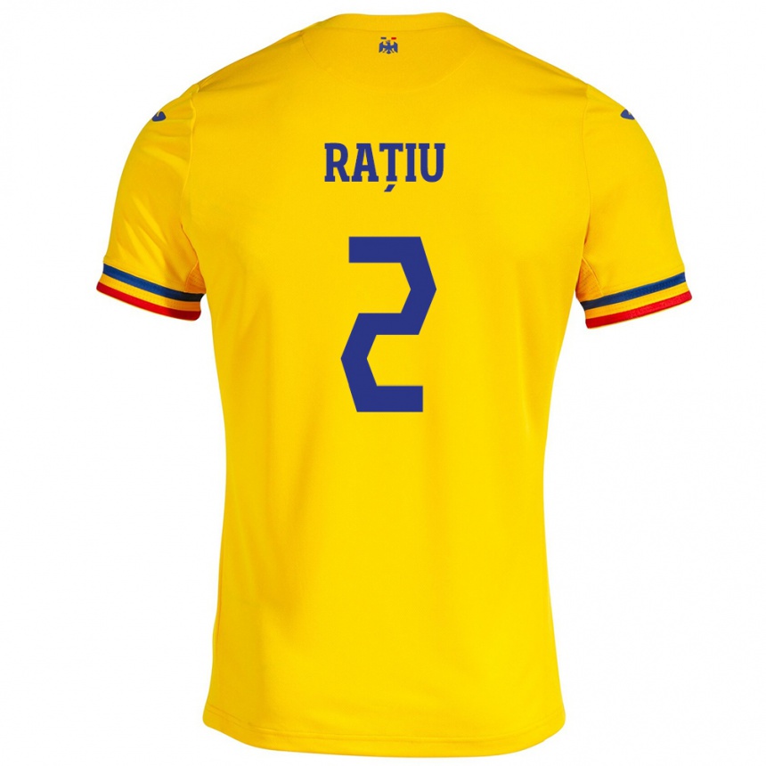 Niño Fútbol Camiseta Rumania Andrei Rațiu #2 Amarillo 1ª Equipación 24-26