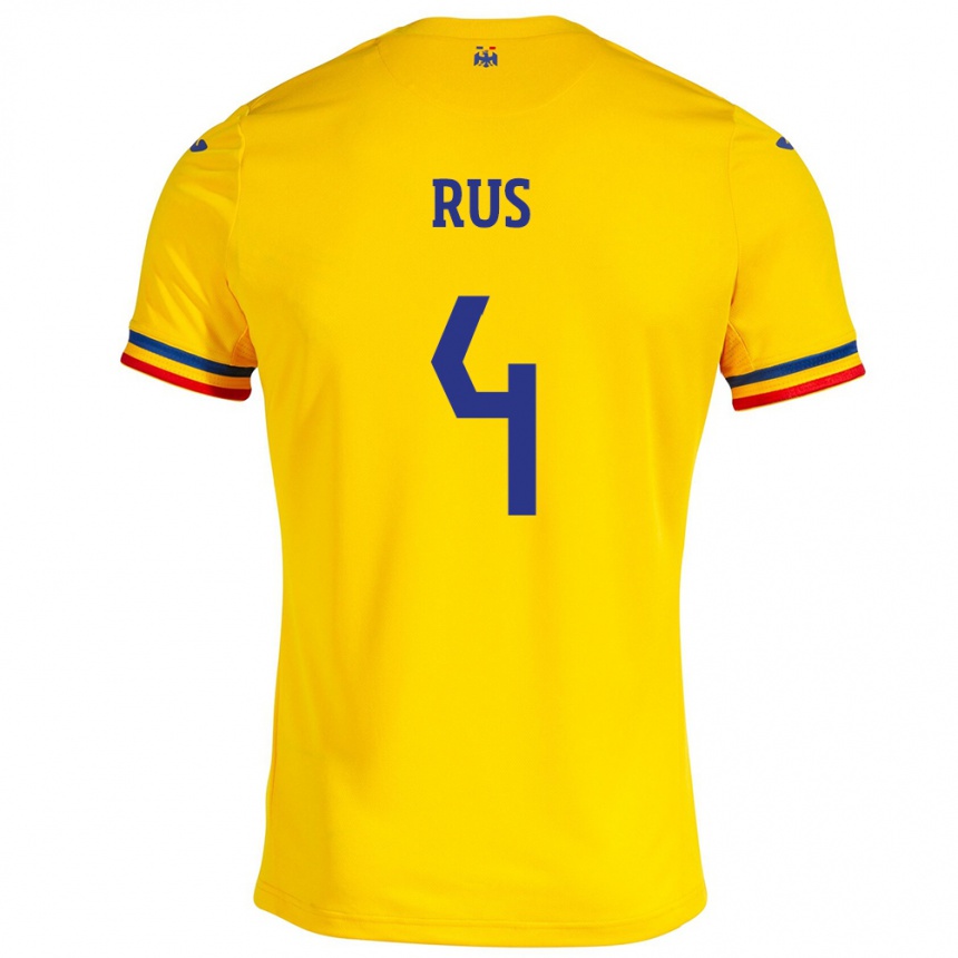 Niño Fútbol Camiseta Rumania Adrian Rus #4 Amarillo 1ª Equipación 24-26