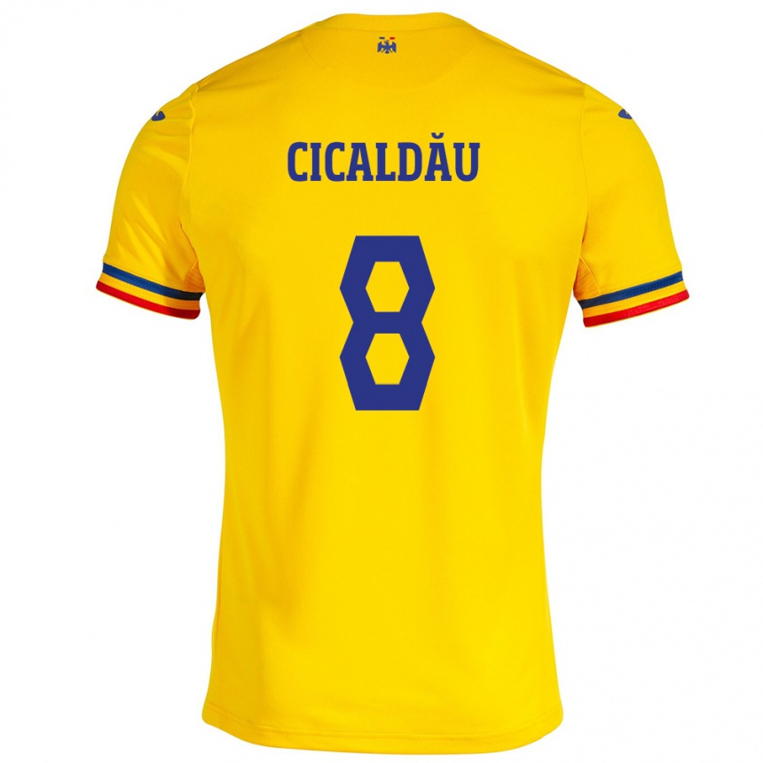 Niño Fútbol Camiseta Rumania Alexandru Cicâldău #8 Amarillo 1ª Equipación 24-26