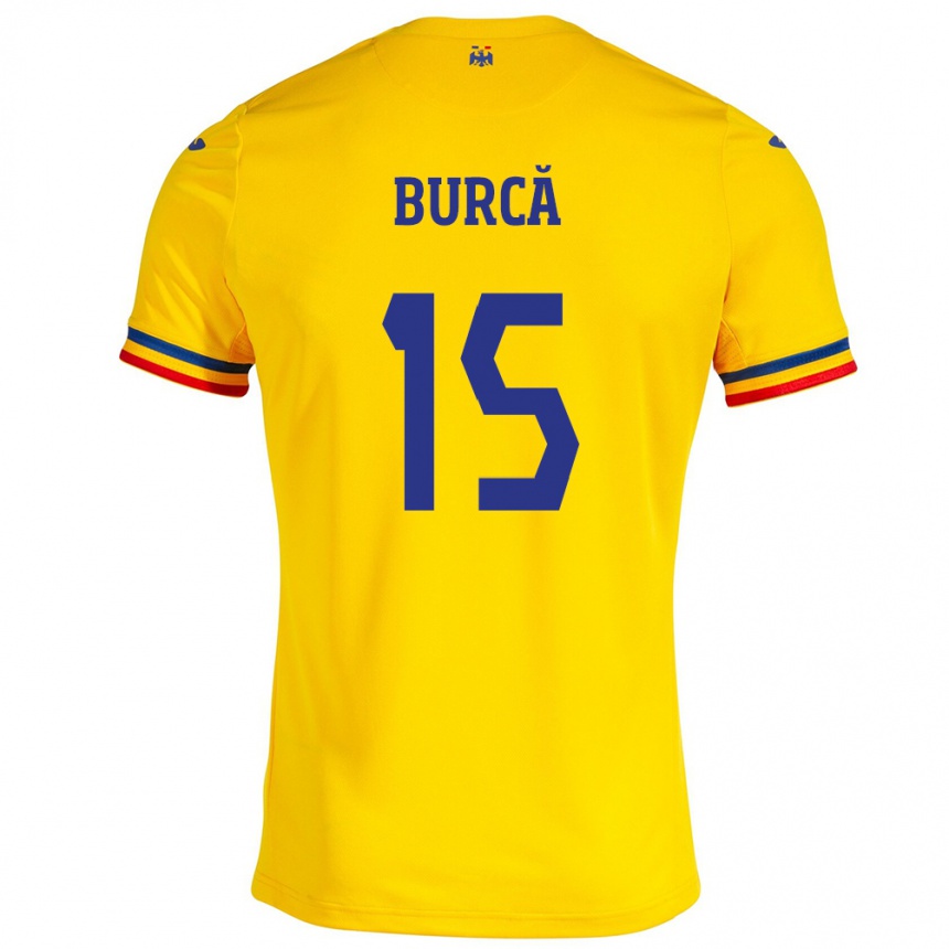 Niño Fútbol Camiseta Rumania Andrei Burcă #15 Amarillo 1ª Equipación 24-26