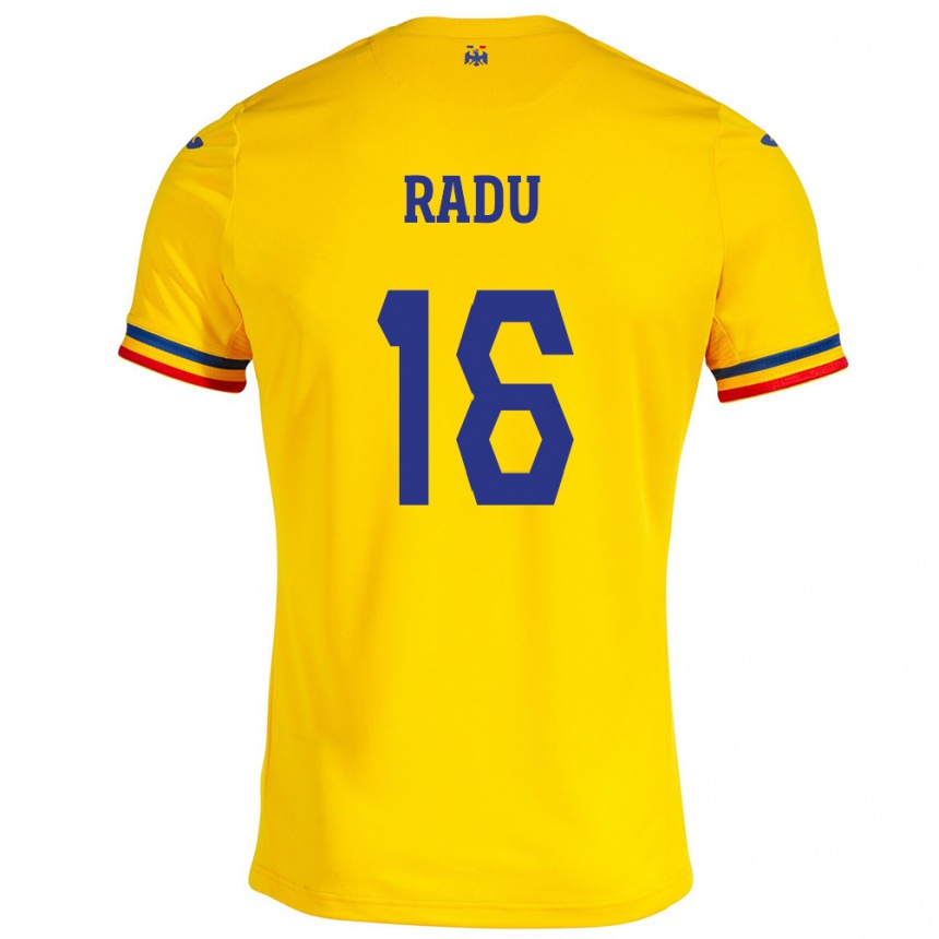 Niño Fútbol Camiseta Rumania Andrei Radu #16 Amarillo 1ª Equipación 24-26