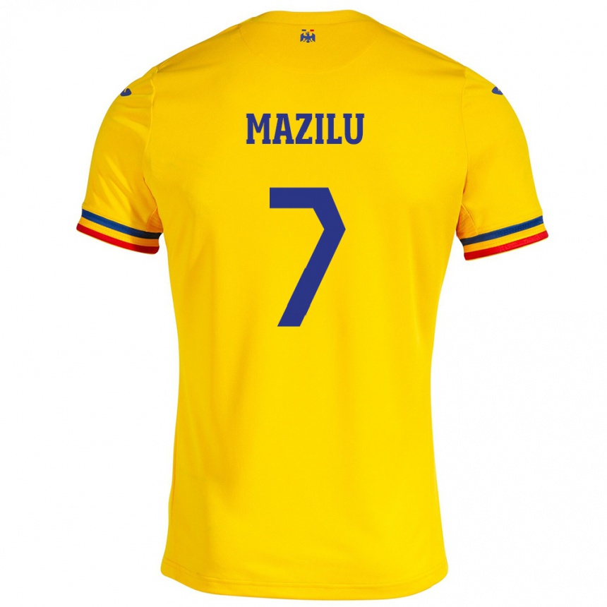 Niño Fútbol Camiseta Rumania Adrian Mazilu #7 Amarillo 1ª Equipación 24-26