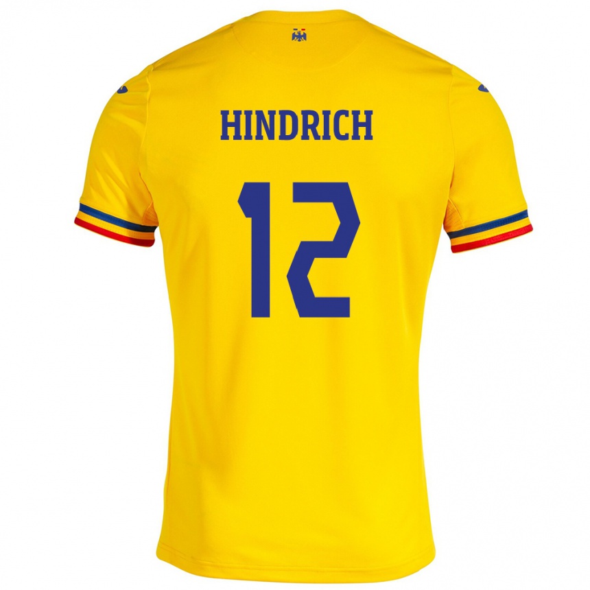 Niño Fútbol Camiseta Rumania Otto Hindrich #12 Amarillo 1ª Equipación 24-26