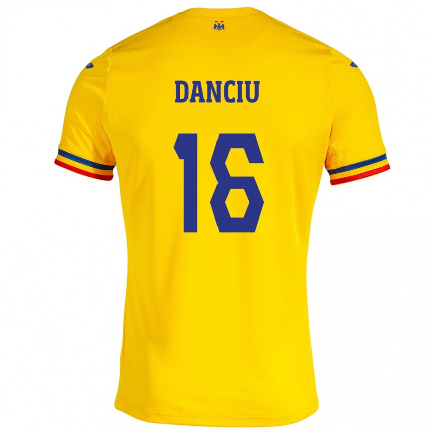 Niño Fútbol Camiseta Rumania Marian Danciu #16 Amarillo 1ª Equipación 24-26