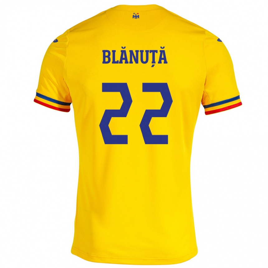 Niño Fútbol Camiseta Rumania Vladislav Blănuță #22 Amarillo 1ª Equipación 24-26