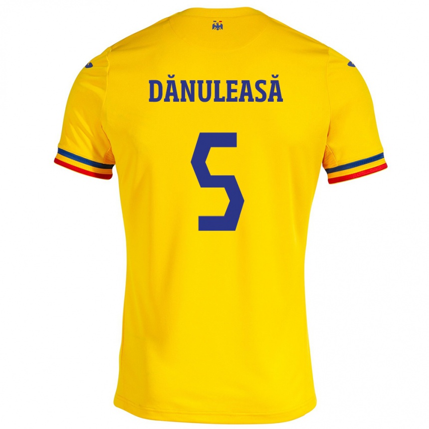 Niño Fútbol Camiseta Rumania Gabriel Dănuleasă #5 Amarillo 1ª Equipación 24-26