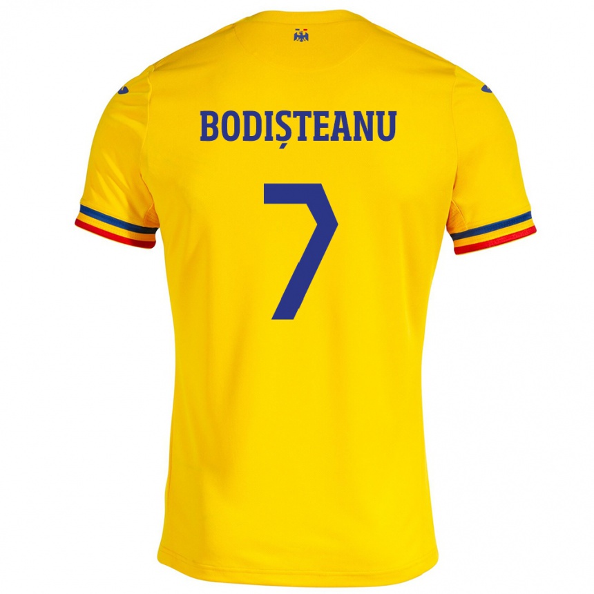 Niño Fútbol Camiseta Rumania Ștefan Bodișteanu #7 Amarillo 1ª Equipación 24-26