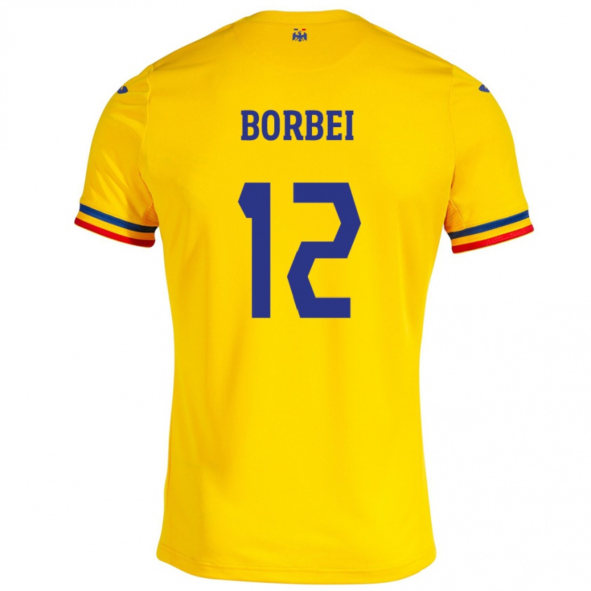 Niño Fútbol Camiseta Rumania Alexandru Borbei #12 Amarillo 1ª Equipación 24-26