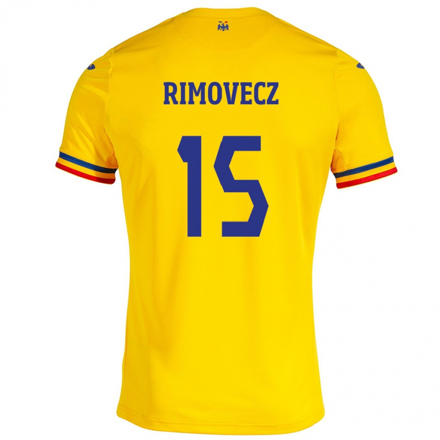 Niño Fútbol Camiseta Rumania Sergiu Rimovecz #15 Amarillo 1ª Equipación 24-26