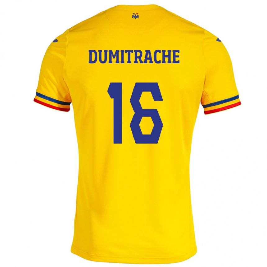 Niño Fútbol Camiseta Rumania Valentin Dumitrache #16 Amarillo 1ª Equipación 24-26