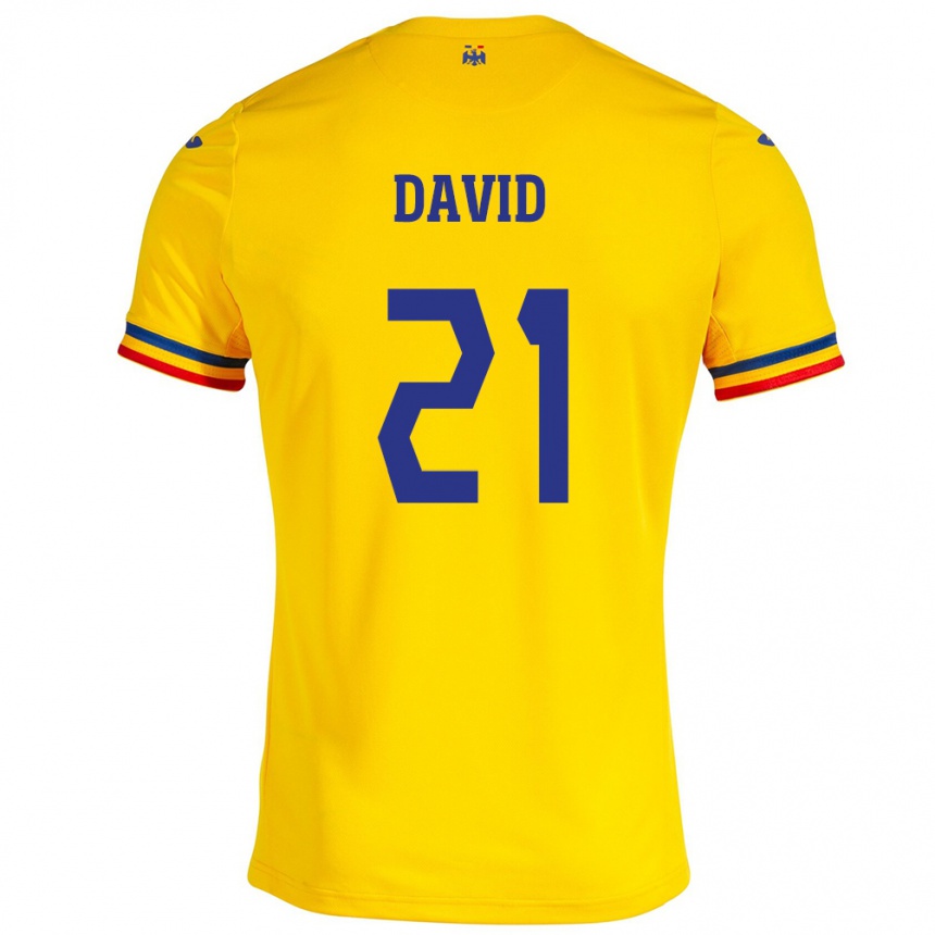 Niño Fútbol Camiseta Rumania Gabriel David #21 Amarillo 1ª Equipación 24-26