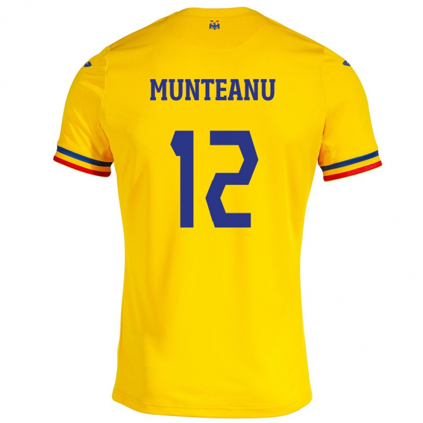 Niño Fútbol Camiseta Rumania Rafael Munteanu #12 Amarillo 1ª Equipación 24-26