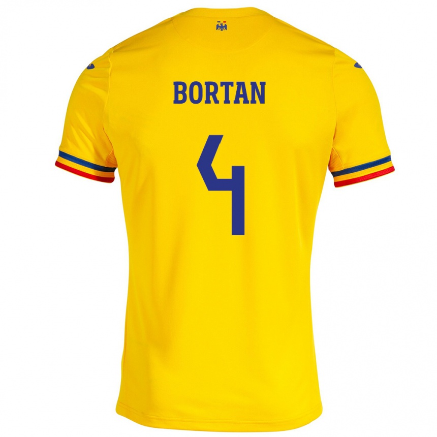 Niño Fútbol Camiseta Rumania Ioana Bortan #4 Amarillo 1ª Equipación 24-26