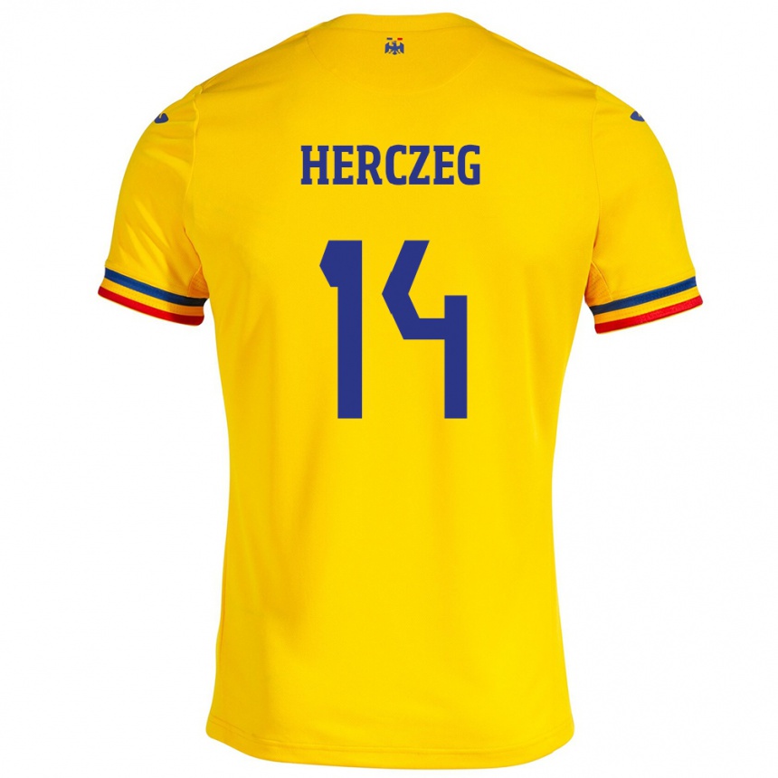 Niño Fútbol Camiseta Rumania Andrea Herczeg #14 Amarillo 1ª Equipación 24-26