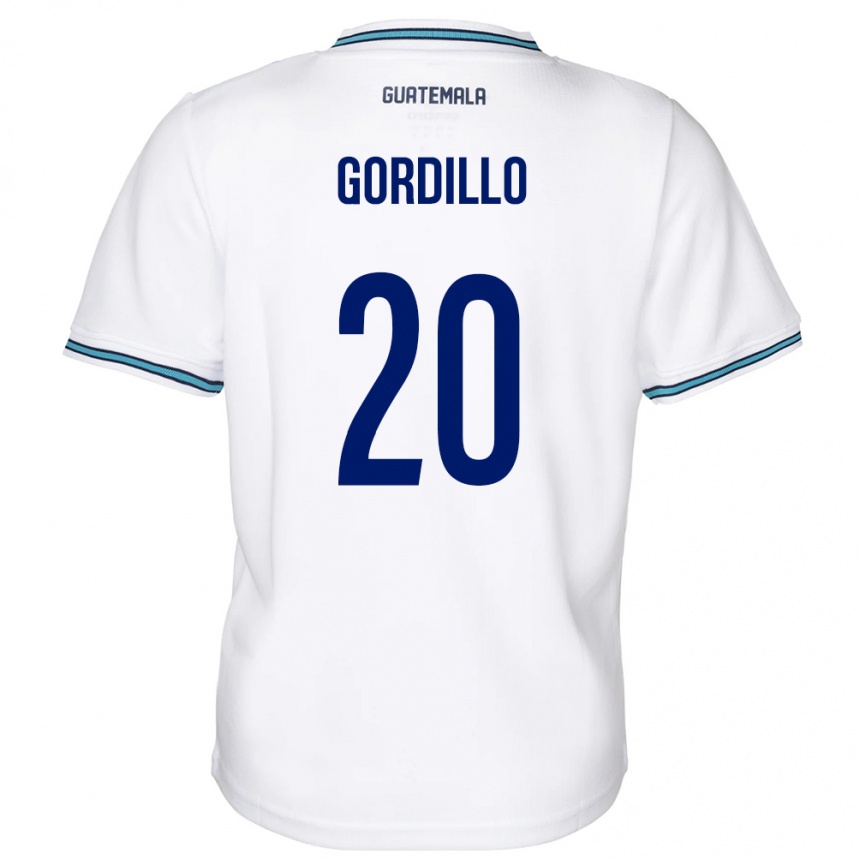 Niño Fútbol Camiseta Guatemala Gerardo Gordillo #20 Blanco 1ª Equipación 24-26