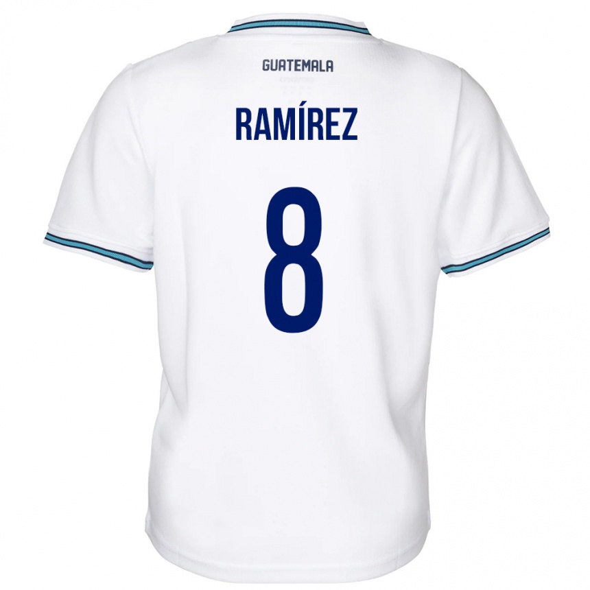 Niño Fútbol Camiseta Guatemala Dennis Ramírez #8 Blanco 1ª Equipación 24-26