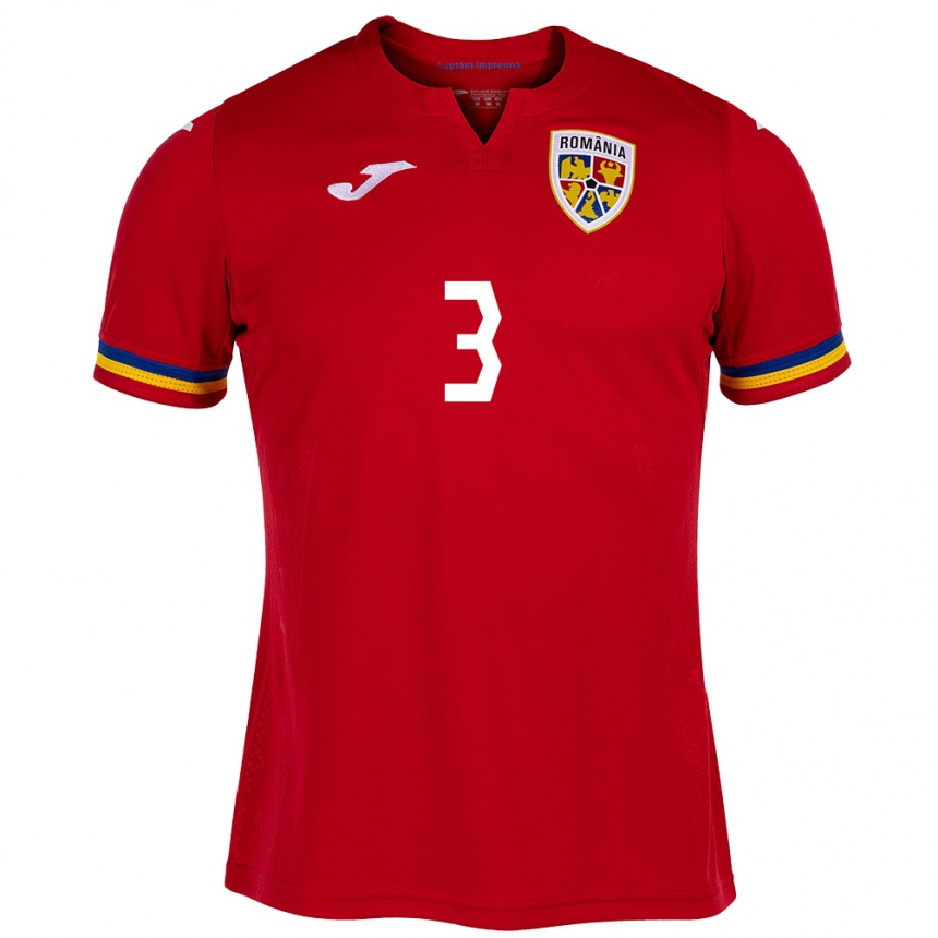 Niño Fútbol Camiseta Rumania Radu Drăgușin #3 Rojo 2ª Equipación 24-26