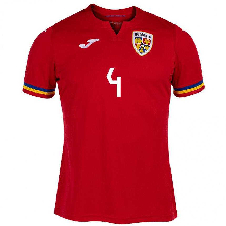 Niño Fútbol Camiseta Rumania Adrian Rus #4 Rojo 2ª Equipación 24-26