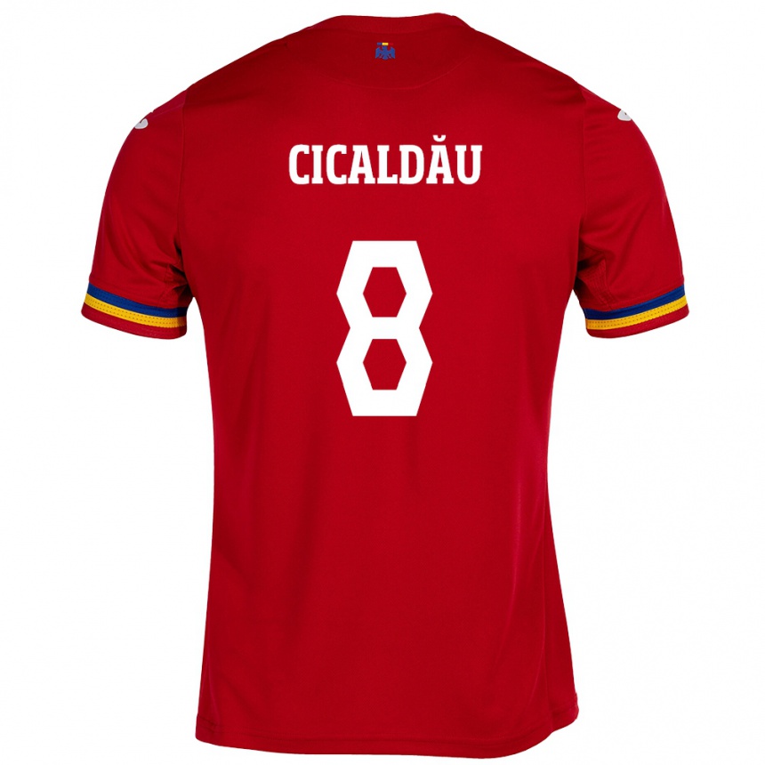 Niño Fútbol Camiseta Rumania Alexandru Cicâldău #8 Rojo 2ª Equipación 24-26