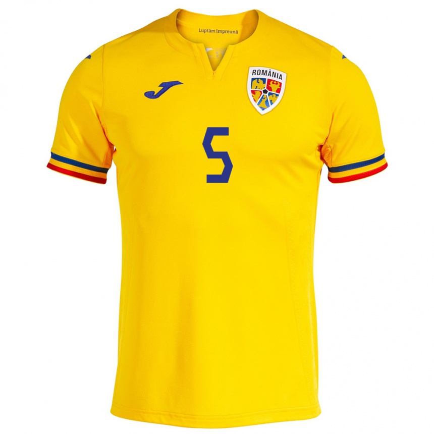 Hombre Fútbol Camiseta Rumania Vladimir Screciu #5 Amarillo 1ª Equipación 24-26