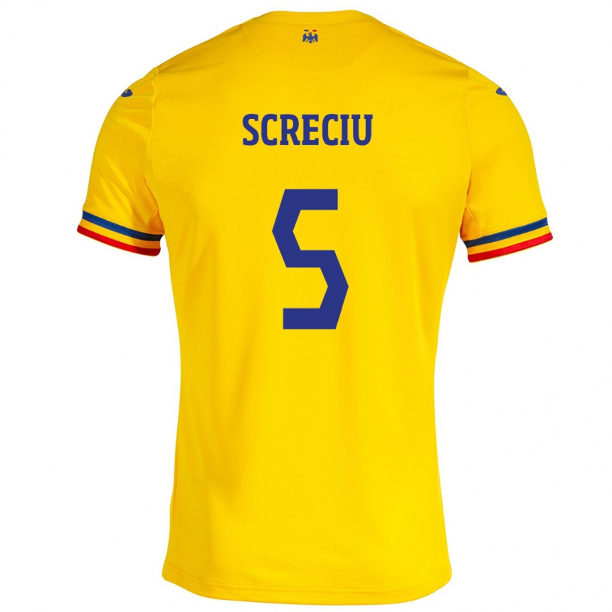 Hombre Fútbol Camiseta Rumania Vladimir Screciu #5 Amarillo 1ª Equipación 24-26