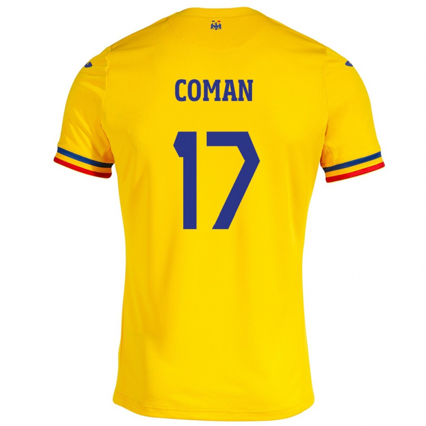Hombre Fútbol Camiseta Rumania Florinel Coman #17 Amarillo 1ª Equipación 24-26