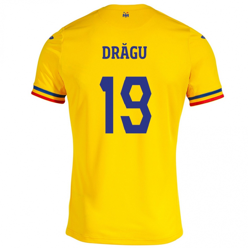 Hombre Fútbol Camiseta Rumania Denis Drăguş #19 Amarillo 1ª Equipación 24-26