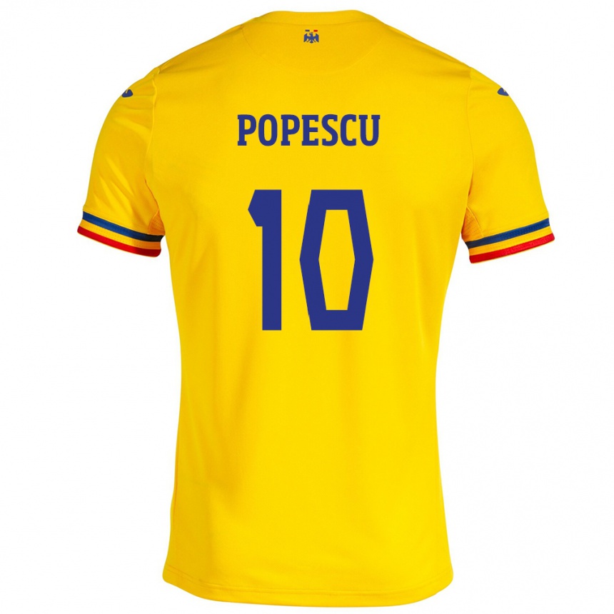 Hombre Fútbol Camiseta Rumania Octavian Popescu #10 Amarillo 1ª Equipación 24-26