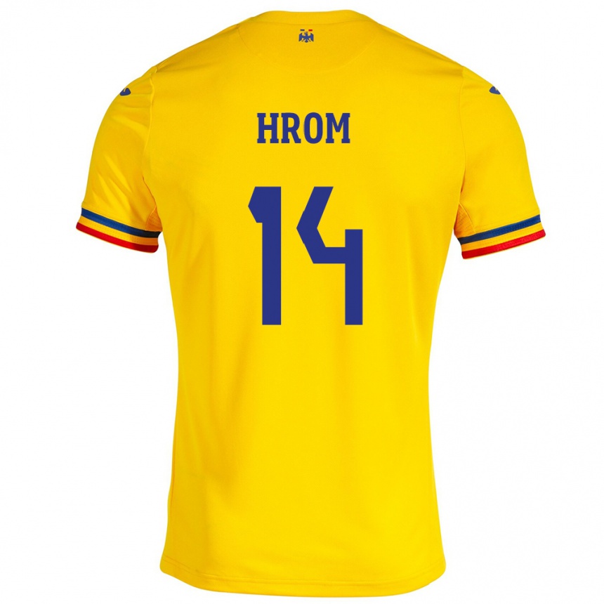 Hombre Fútbol Camiseta Rumania Darian Hrom #14 Amarillo 1ª Equipación 24-26