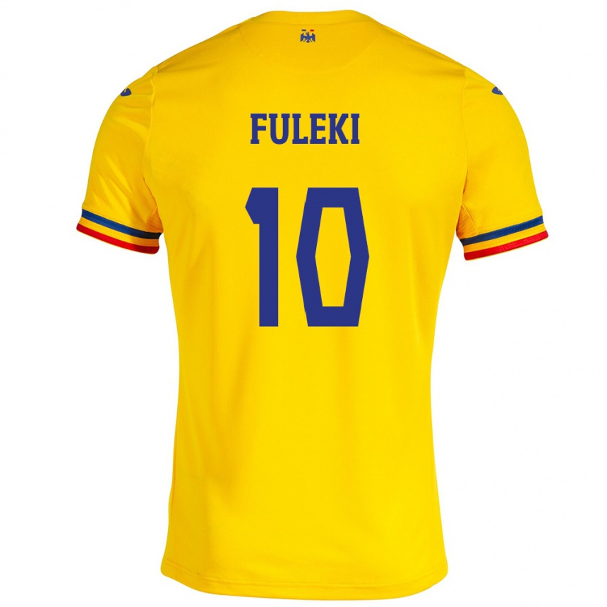 Hombre Fútbol Camiseta Rumania Samuel Fuleki #10 Amarillo 1ª Equipación 24-26