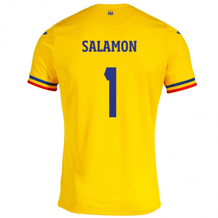 Hombre Fútbol Camiseta Rumania Szidonia Salamon #1 Amarillo 1ª Equipación 24-26