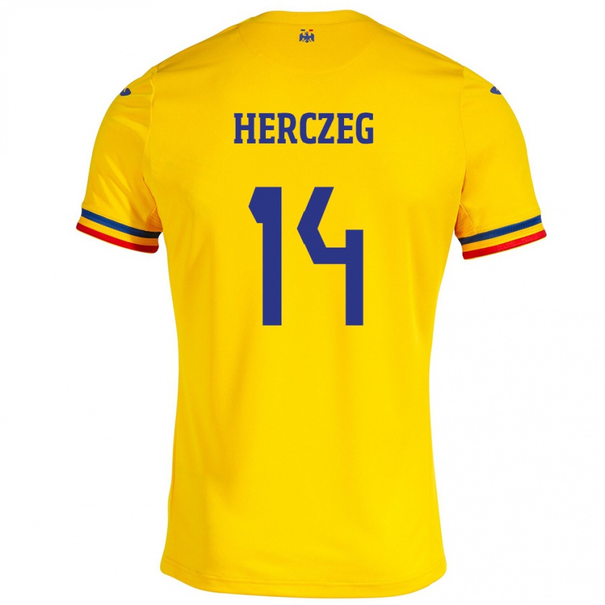 Hombre Fútbol Camiseta Rumania Andrea Herczeg #14 Amarillo 1ª Equipación 24-26