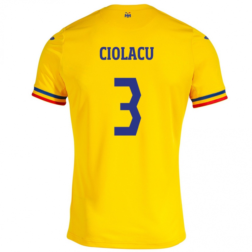 Hombre Fútbol Camiseta Rumania Mihaela Ciolacu #3 Amarillo 1ª Equipación 24-26