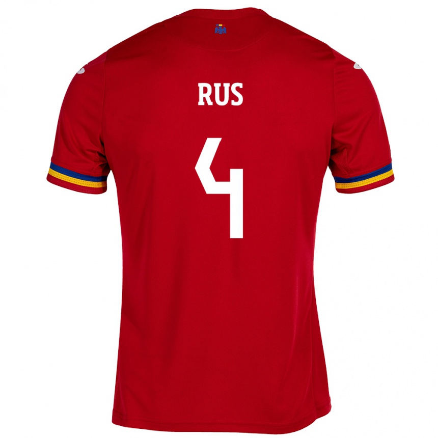 Hombre Fútbol Camiseta Rumania Adrian Rus #4 Rojo 2ª Equipación 24-26