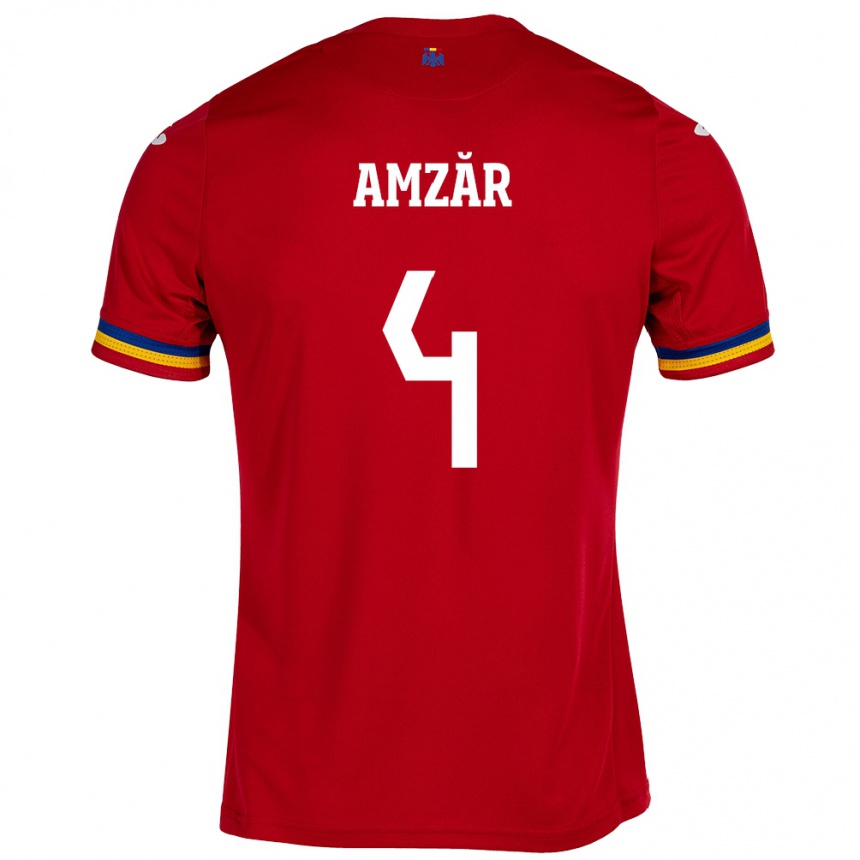 Hombre Fútbol Camiseta Rumania Costin Amzăr #4 Rojo 2ª Equipación 24-26