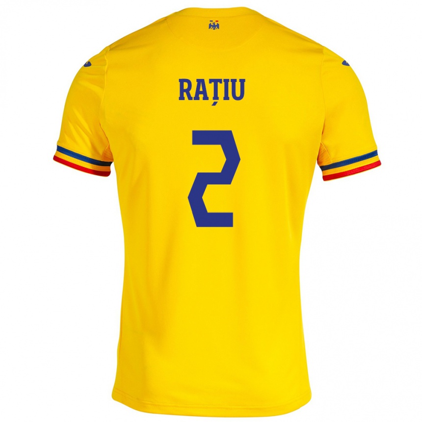 Mujer Fútbol Camiseta Rumania Andrei Rațiu #2 Amarillo 1ª Equipación 24-26