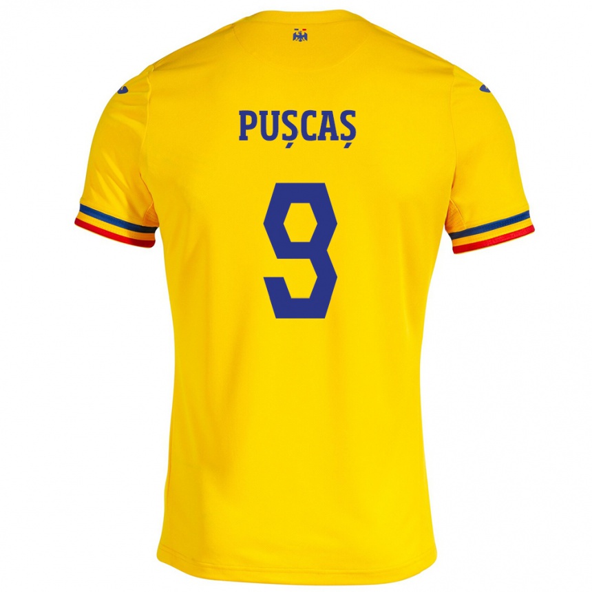 Mujer Fútbol Camiseta Rumania George Pușcaș #9 Amarillo 1ª Equipación 24-26