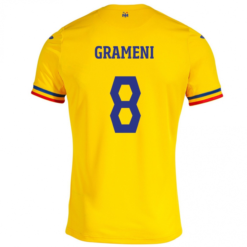 Mujer Fútbol Camiseta Rumania Constantin Grameni #8 Amarillo 1ª Equipación 24-26