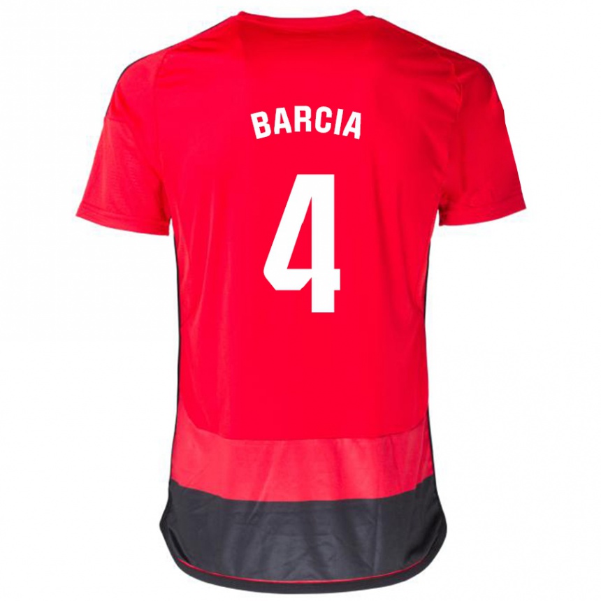 Niño Fútbol Camiseta Sergio Barcia #4 Negro Rojo 1ª Equipación 2023/24