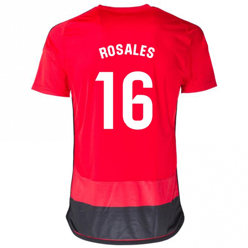 Niño Fútbol Camiseta Diego Rosales #16 Negro Rojo 1ª Equipación 2023/24