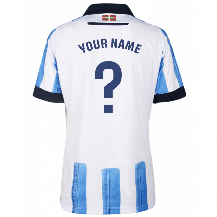 Niño Fútbol Camiseta Su Nombre #0 Azul Blanco 1ª Equipación 2023/24