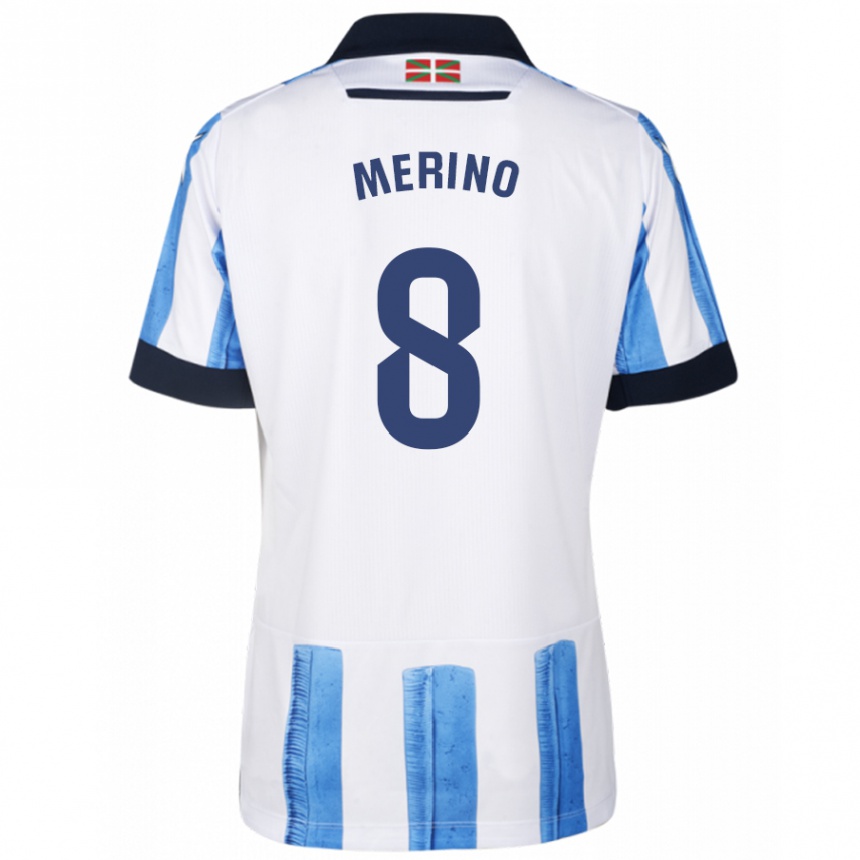 Niño Fútbol Camiseta Mikel Merino #8 Azul Blanco 1ª Equipación 2023/24