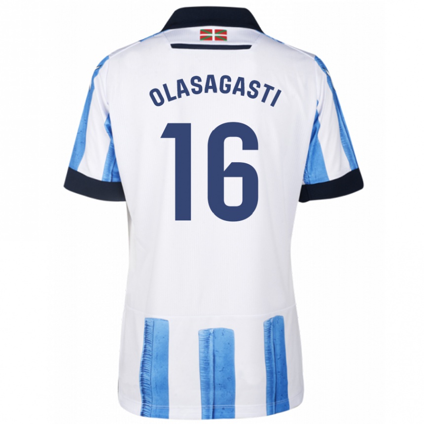 Niño Fútbol Camiseta Jon Ander Olasagasti #16 Azul Blanco 1ª Equipación 2023/24