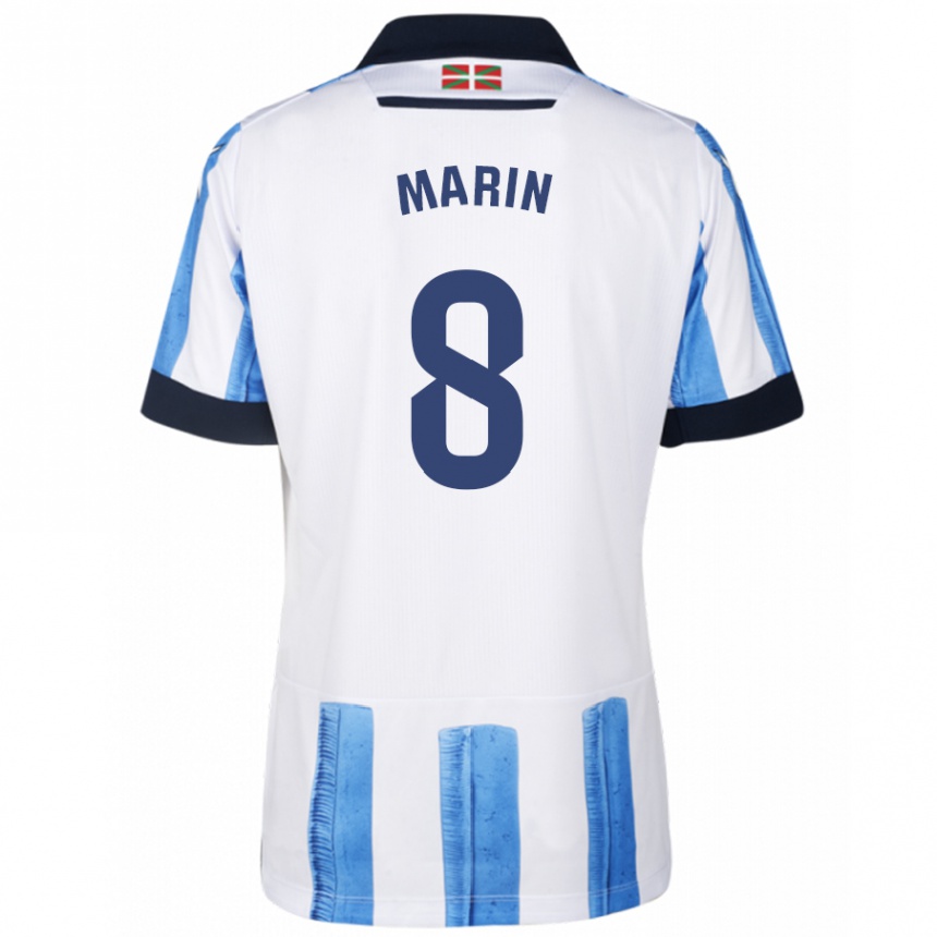 Niño Fútbol Camiseta Pablo Marín #8 Azul Blanco 1ª Equipación 2023/24