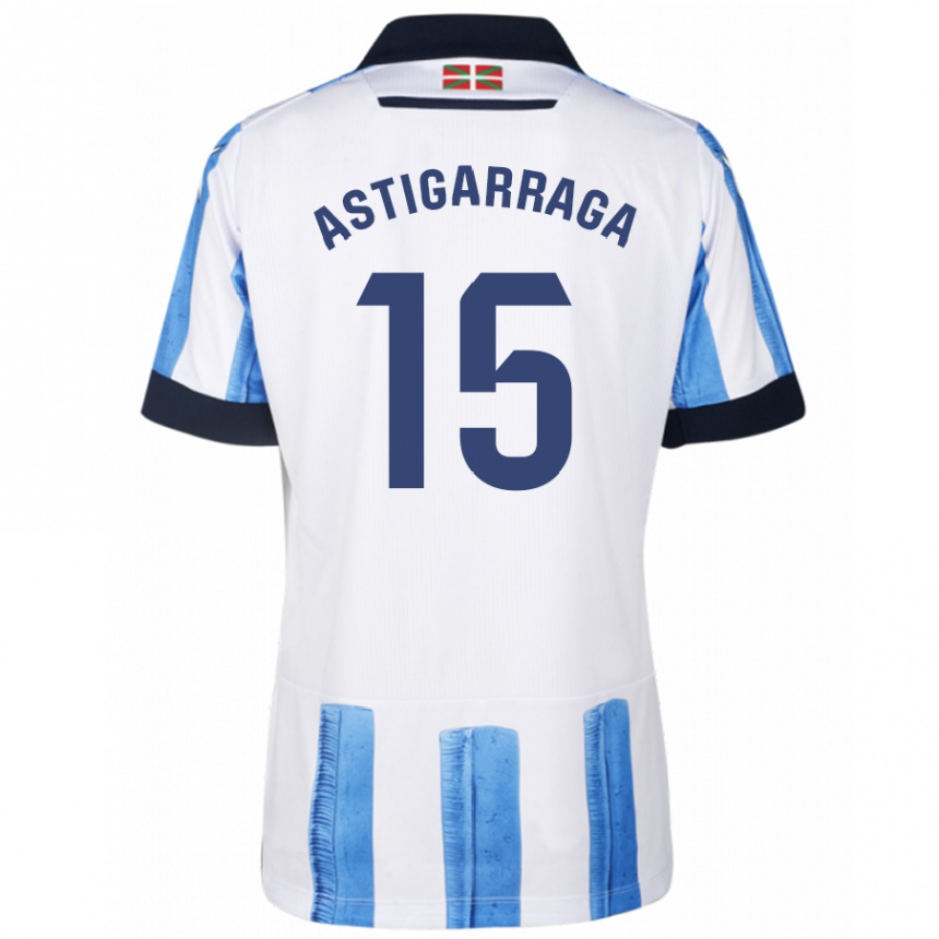 Niño Fútbol Camiseta Eneko Astigarraga #15 Azul Blanco 1ª Equipación 2023/24