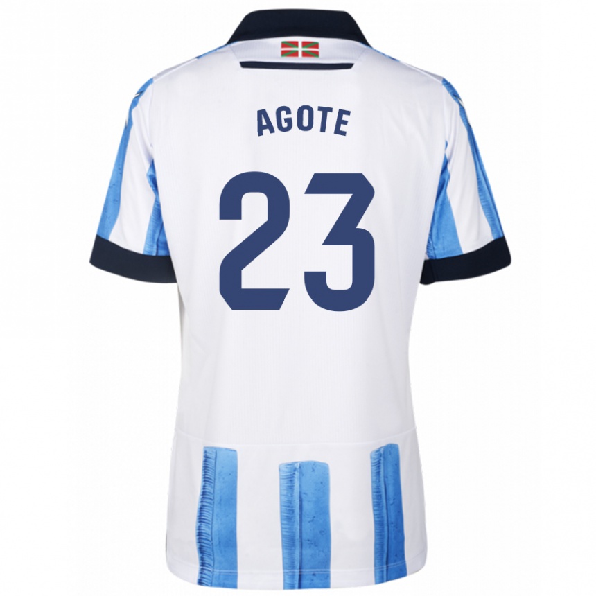 Niño Fútbol Camiseta Unax Agote #23 Azul Blanco 1ª Equipación 2023/24